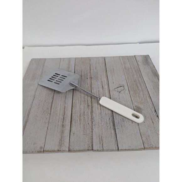 Vintage Chrome Spatula Slotted White Handle 11 3/4" - Picture 4 of 6